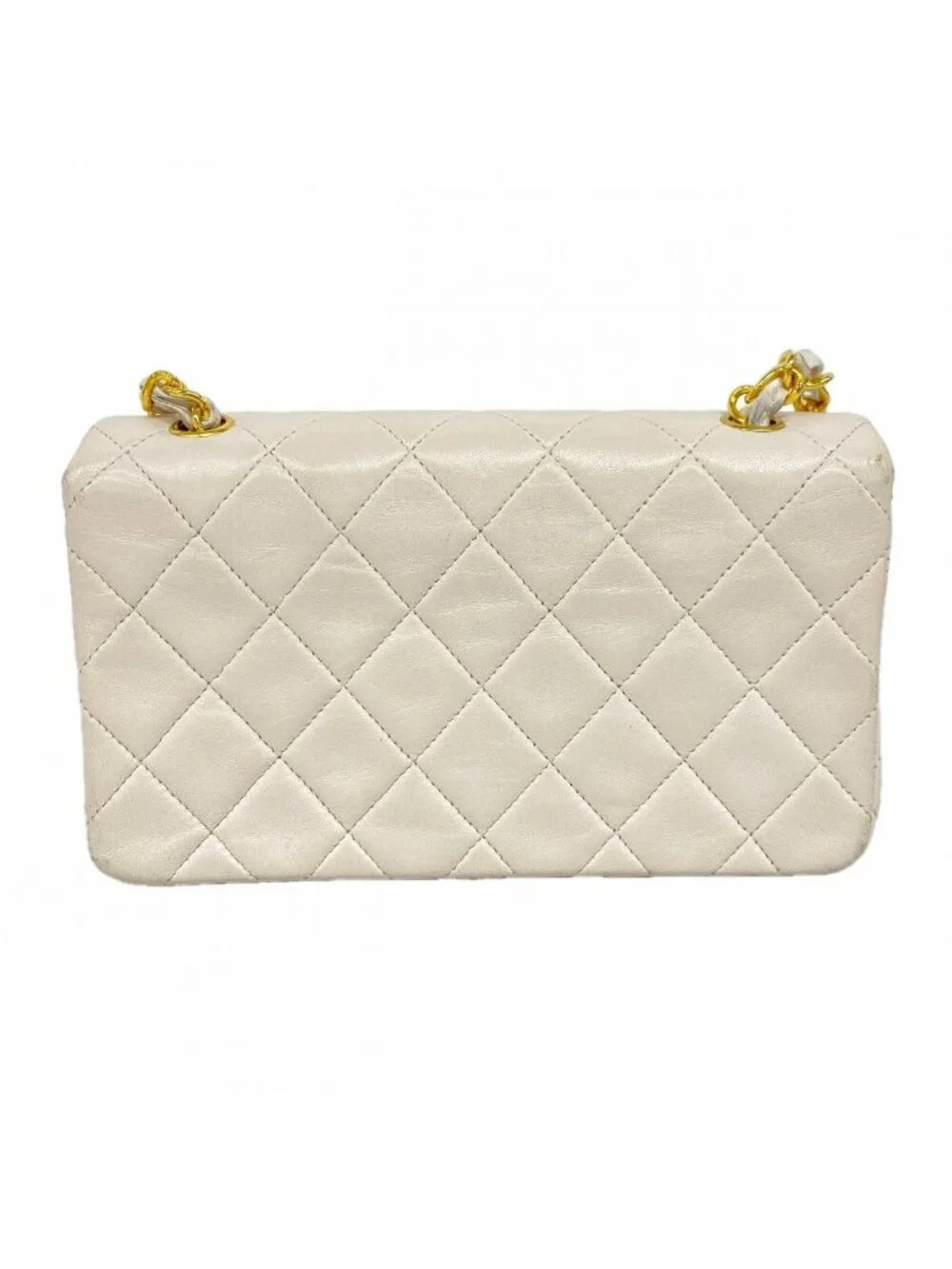 Chanel Shoulder Bag Quilted Lambskin White Gold